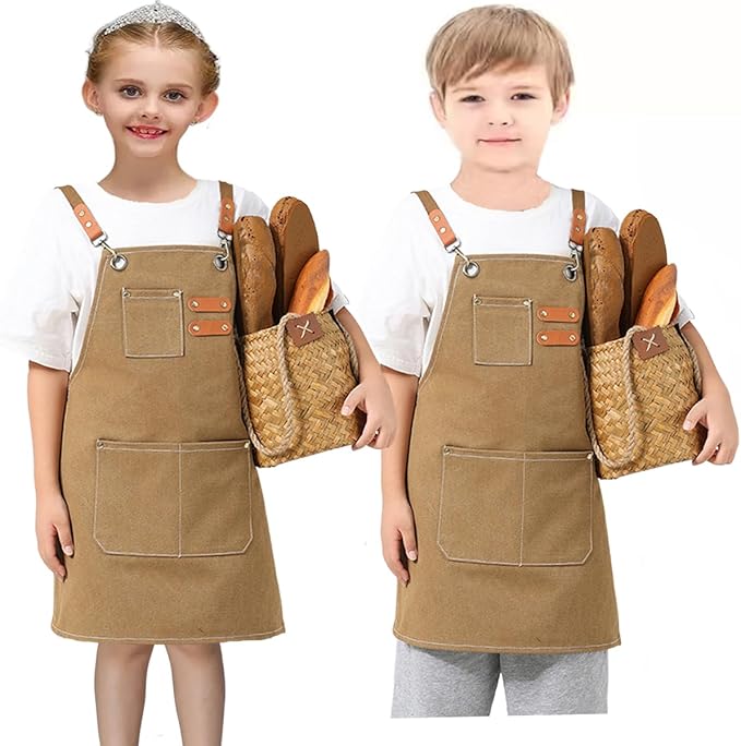 2pcs kids canvas apron for boy and girl cooking painting kitchen working tool kids apron