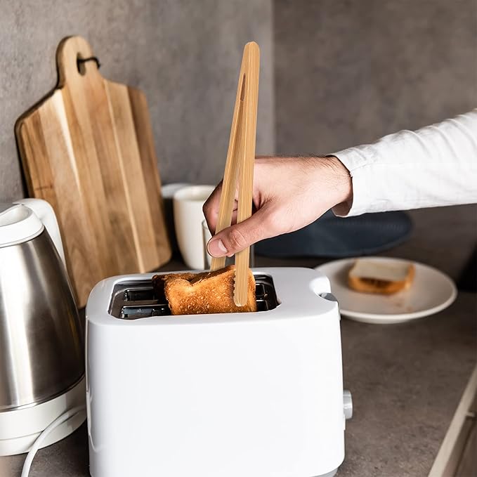 Zopeal 3 Pcs Bamboo Utensils for Cooking Wooden Toaster Tongs Long Cooking Salad Tongs for Picking up Cheese Bacon Toast Cake Fruits Bread Spaghetti for Kitchen Women Men