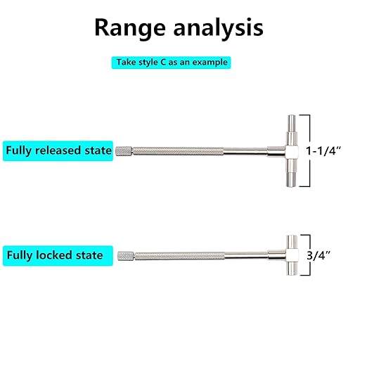 Beslands 6 Pc Telescoping Gage Set, 5/16" - 6" Range, T-Bore Hole Gauges w/Pouch, High Precision Telescopic Bore Gauge T-Gage Set (5/16" to 6")