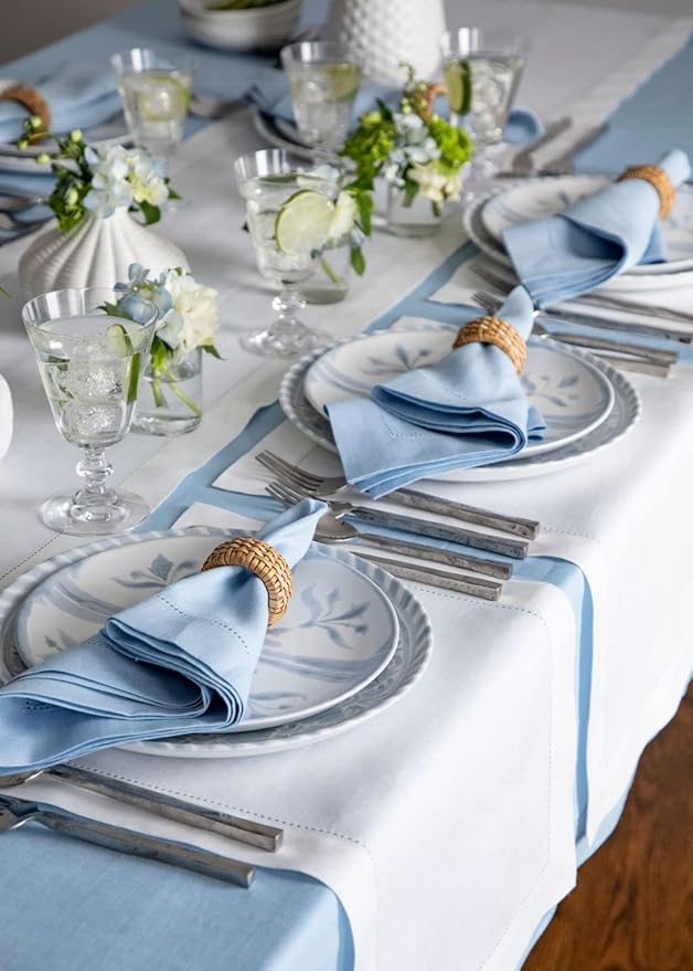 Solino Home Linen Placemats Set of 4 - Classic Hemstitch White Placemats 14 x 19 Inch - 100% Pure Linen Table Mats for Mothers Day, Spring, Summer, Memorial Day