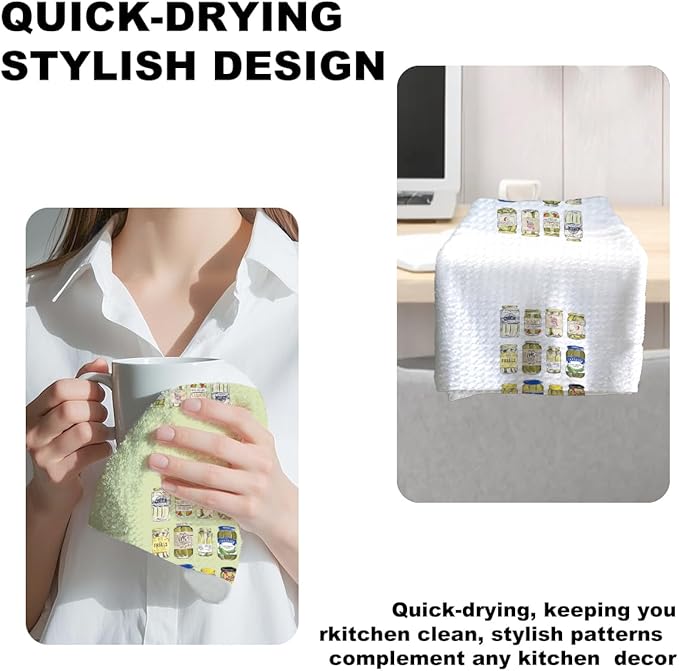 2Pcs Pickle Kitchen Towels, Pickle Lover Gifts Tea Towel Decorative Reusable Spring Dish Hand Towels Food Lover Gift for Cleaning Drying Women Mom Housewarming Gift 14 x 24 Inch Kitchen Home Decor