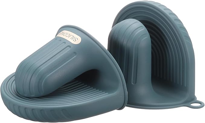 uxcell 2 Pcs Silicone Oven Mitts, Heat Resistant Mini Oven Gloves Silicone Pot Holders Mini Finger Protector Cooking Pinch Grips for Air Fryer Kitchen Cooking & Baking, Blue