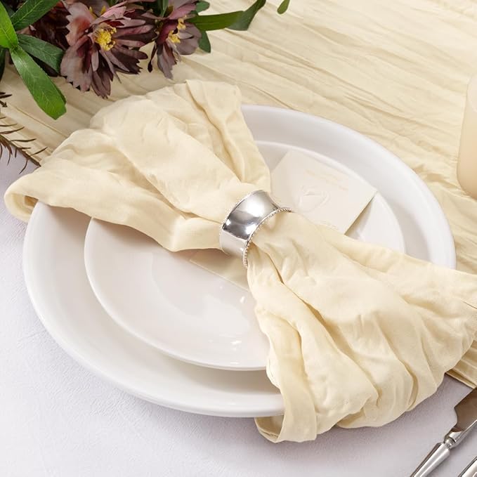 50 Pack Beige Cheesecloth Napkins Washable Spring Summer Cloth Napkins Set of 50 Bulk 21x21 Inches for Wedding Baby Bridal Shower Birthday Dinner Party Home Table Decor