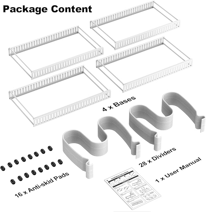 Housolution 2 Pack Pot and Pan Organizer with 14 Adjustable Dividers, 12"-23" Expandable Food Container Lid organizer Compatible with Tupperware, Pan Lid Holder Storage Rack for Cabinet, White