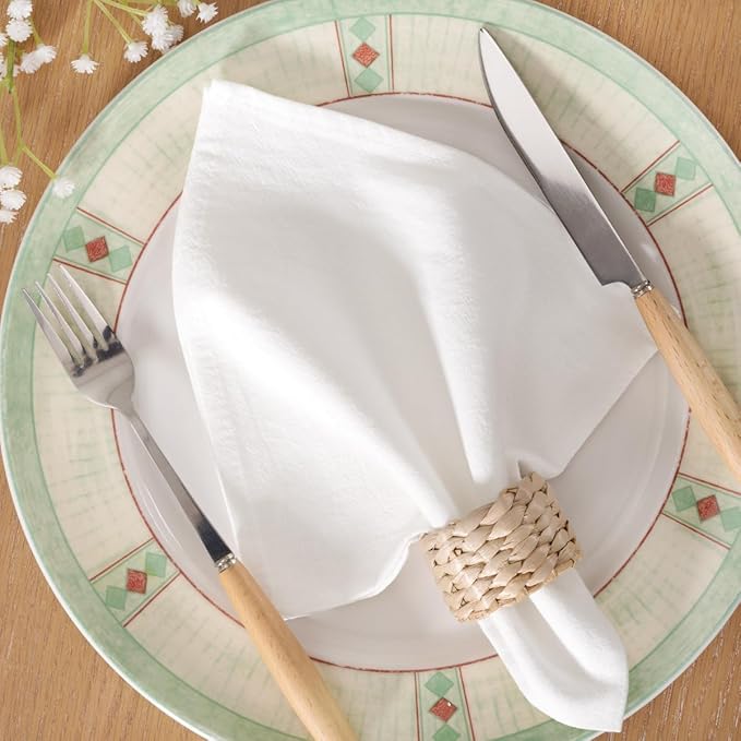 MLMC 4 Pack Ivory Cloth Napkins Rustic Washable Cotton Linen Napkins Set of 4 17"x17" Reusable Dinner Napkins Cloth for Wedding Party Gathering Everyday Use Events Decor