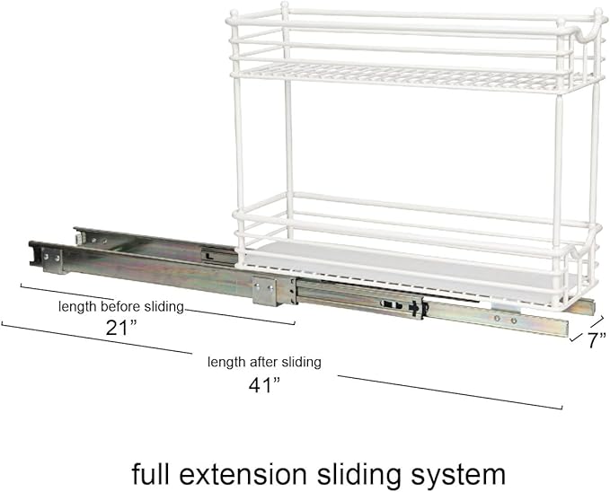 Household Essentials Glidez Multipurpose Paint-Finished Steel Pull-Out/Slide-Out Storage Organizer with Plastic Liners for Under Cabinet Use - 2-Tier Design, White