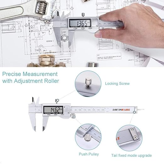 Digital Caliper Measuring Tool, Stainless Steel Vernier Caliper Digital Micrometer with Large LCD Screen, 6 Inch Caliper Tool for DIY/Household, Auto-Off Feature, Inch and Millimeter Conversion
