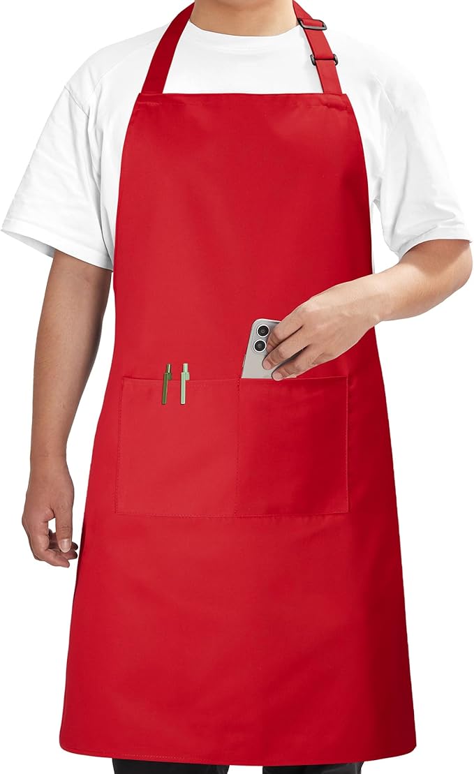 Syntus Apron for Men Women, Adjustable Cooking Kitchen Chef Aprons with 2 Pockets, Cotton/Polycotton/Polyester