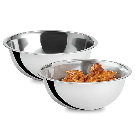 OCS Parts 3 Quart Mixing Bowls | Set of 2 | 9.75-Inch Stainless Steel Professional Grade Flat Base Mixing Bowls for Home and Commercial Kitchens | Dishwasher Safe
