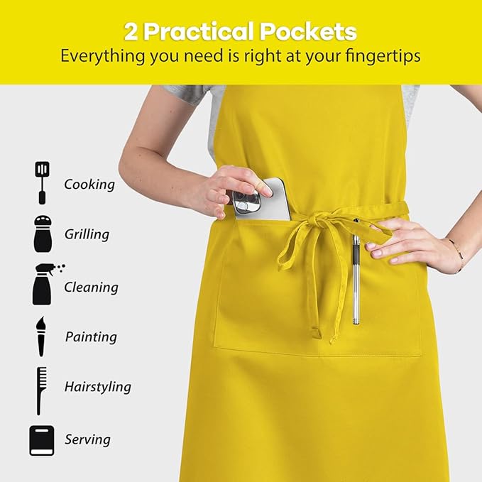 ROTANET Extra Large Apron for Men Adjustable Bib Aprons with 2 Pockets Cooking Kitchen Women Chef Water & Oil Resistant