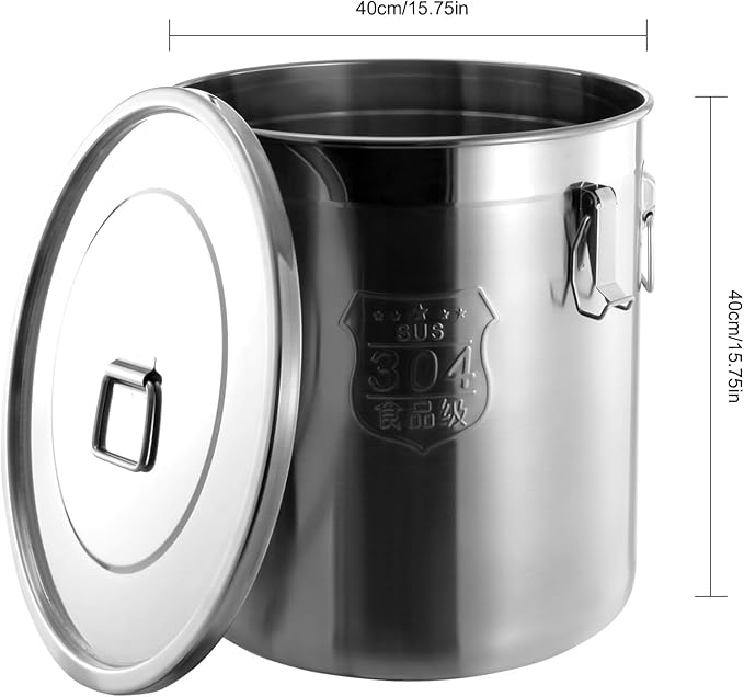 48L/12.68Gal Stainless Steel Airtight Canister Food Storage Canisters with Airtight Lid&Locking Clamp Rice Cereal Grain Canisters Container Bucket for Rice Milk Jug Coffee Bean Cookies Storage