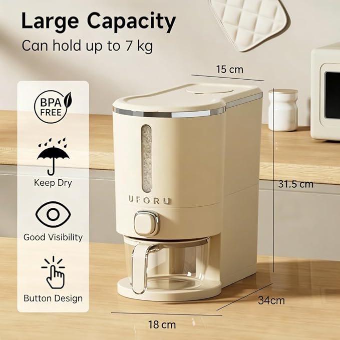 Rice Dispenser, Rice Storage Container with Measuring Cup for Kitchen Pantry Household, Dry Food Storage Containers Airtight, Sealed Moisture Proof, 11 Lbs