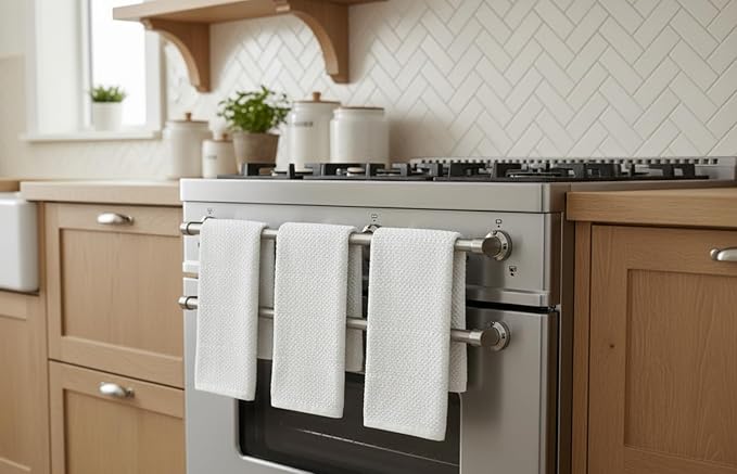 Serafina Home White Kitchen Hand Dish Towels: 100% Cotton Cloth Soft Cleaning Drying Absorbent Textured Terry Loop, Set of 3 Multipurpose for Everyday Use