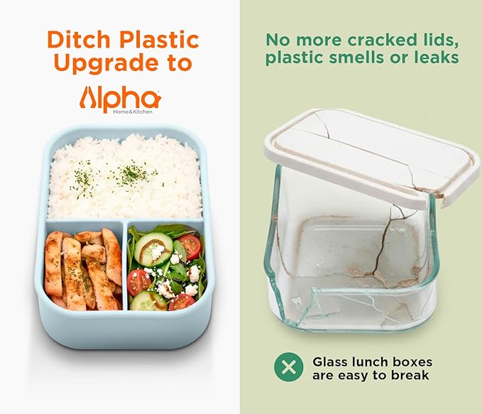 3 Compartment Silicone Bento Box for Kids – BPA Free Snack Container, Leak-Resistant School Lunch Box, Small Portions, Easy to Clean, Dishwasher Safe