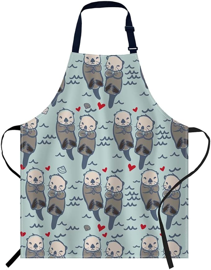 oFloral Sea Otter Love Pattern Apron Adjustable Apron Cooking Kitchen Chef Women Men Aprons for Home Kitchen, Restaurant, Coffee House, Baking Gardening BBQ