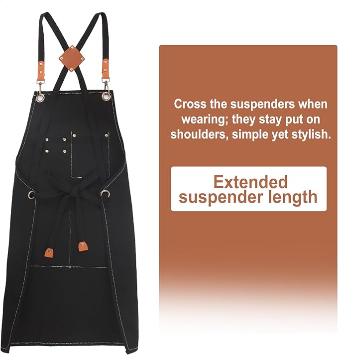 Men's Canvas Tool Apron, Heavy Duty Multi-Pocket Work Apron for Woodworking Gardening Bartender Adjustable Straps