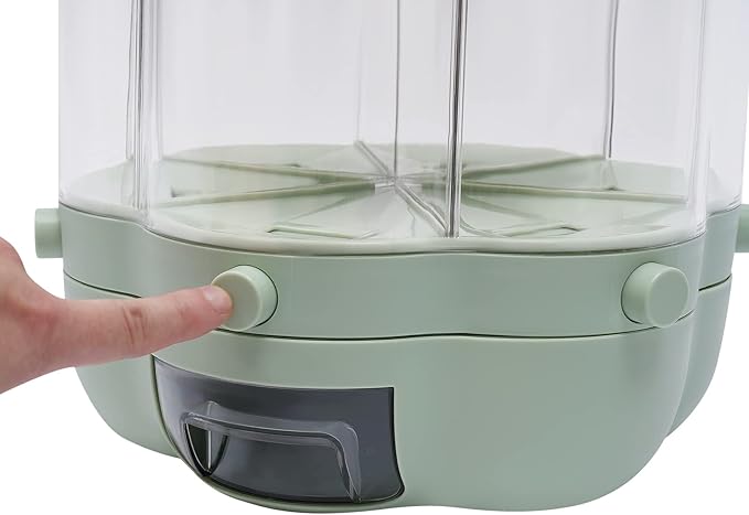 Cereal Dispenser Countertop 360° Rotating Grain Storage Container 13.2-27.56 Lbs Rice Dispenser 6 Grids Dry Food Dispenser Candy Dispensers for Grains, Beans, Rice (Matcha Color, 17.64Lbs)