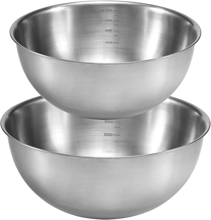 Gronivex 2-Piece Stainless Steel Mixing Bowls Set, Food Grade 304, Dishwasher Safe & Stackable for Baking, Tossing Salads, and Meal Prep for Your Kitchen (2 pack-4.2、5.3qt, no lid)