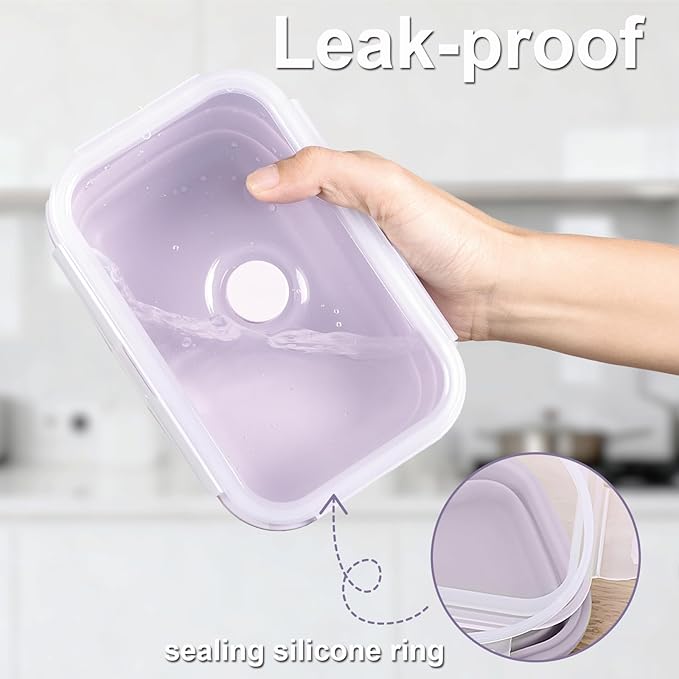 Silicone Food Storage Containers with Lids, 4 Pack Set 27oz/800ml Collapsible Meal Prep Lunch Containers with Airtight Lid & Ven for Kitchen, Camping, Microwave, Freezer and Dishwasher Safe