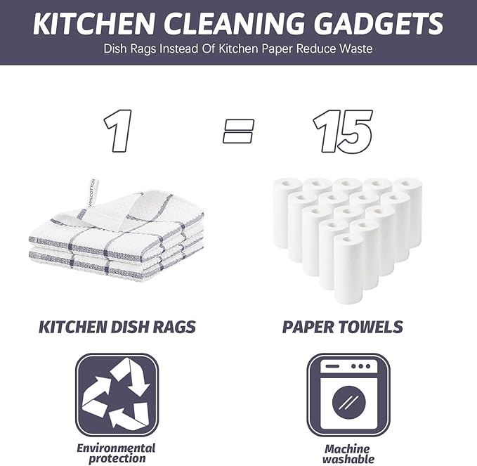 Nialnant 4PCS Cleaning Rags,100% Cotton Terry Dish Rags for Washing Dishes,Quick Drying Dish Cloths,Dish Towels for Kitchen,Purple Plaid-12x12in