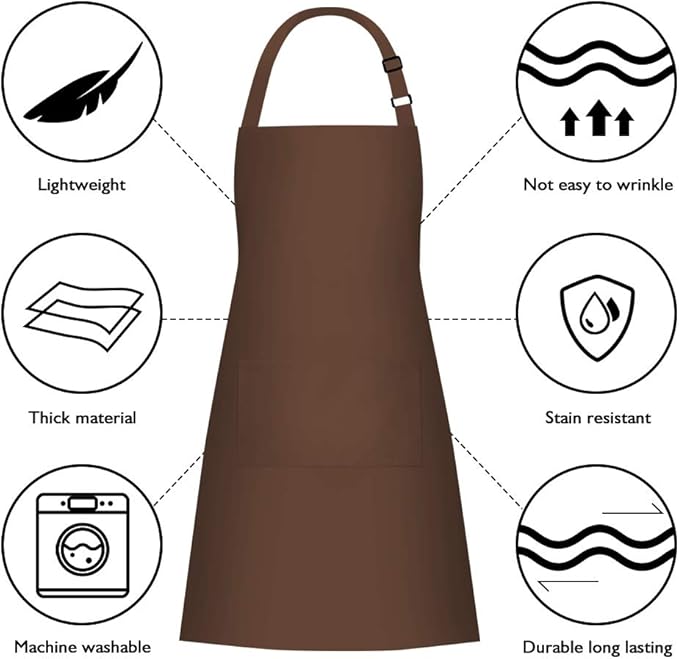Jubatus 2 Pack Bib Aprons with 2 Pockets Cooking Chef Kitchen Apron for Women Men, Brown