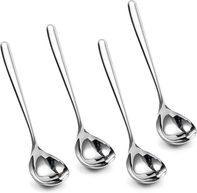 IMEEA 8-Inch Stainless Steel Sauce Ladle with Long Handle, Small Serving Ladle for Gravy, Dressing & Toppings, Set of 4