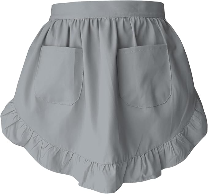 Women’s Waist Aprons with White Pockets Half Server Home Waitress Vintage Servant Apron for Kitchen Cooking