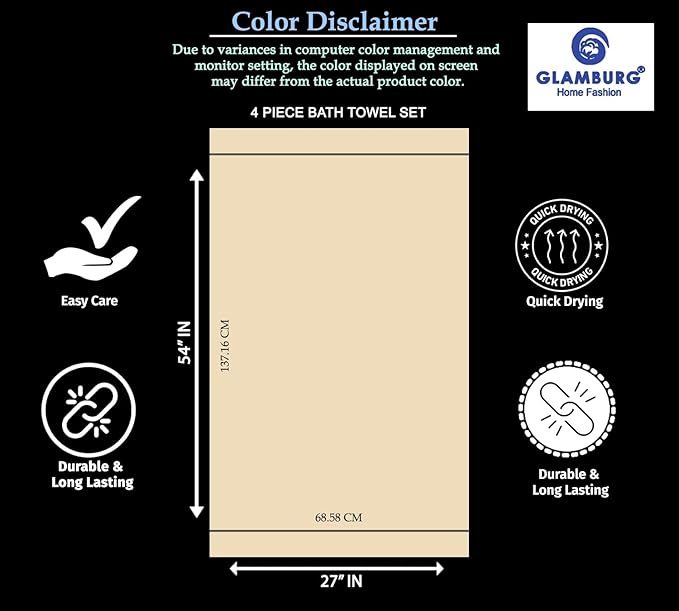 GLAMBURG Premium Cotton 4 Pack Bath Towel Set - 100% Pure Cotton - 4 Bath Towels 27x54 - Ideal for Everyday use - Ultra Soft & Highly Absorbent - Purple