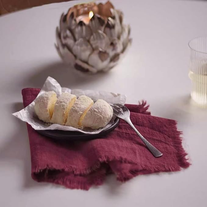 Handmade Cloth Napkins 100% Cotton Napkins with Fringe，Delicate Handmade Cloth Napkins for Dinners, Parties, Weddings and More，18 x 18 Inch Set of 12 - Burgundy