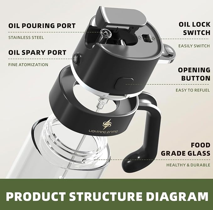2 IN 1 Oil Dispenser, with Pour System, White and Black, Ergonomic Handle, Modern Design, for Cooking Oil, Salad Dressing, BBQ Sauce (Black)