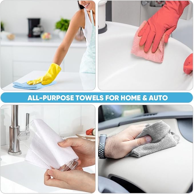 AIDEA Microfiber Cleaning Cloth Roll, 50PK, Blue Shop Towels Reusable Tear Away Paper Towels, Washable Shop Rags, Microfiber Towels for Cars, Lint Free Rags for House, Mechanic, Workshops, 11.5"×11.5"
