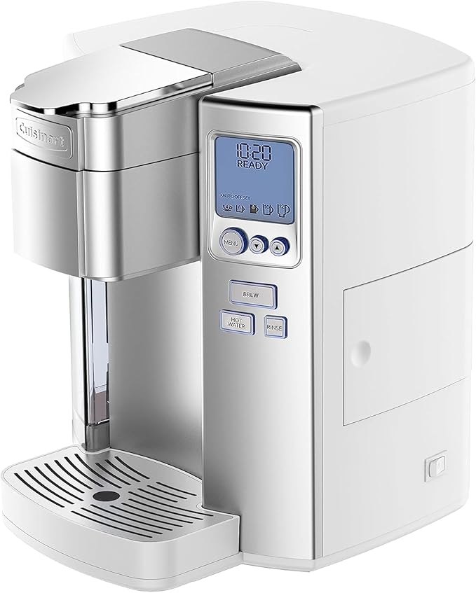 Cuisinart Coffee Maker, Single Serve 72-Ounce Reservoir Coffee Machine, Programmable Brewing & Hot Water Dispenser, Stainless Steel, White
