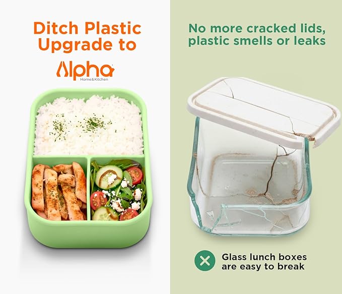 3 Compartment Silicone Bento Box for Kids – BPA Free Snack Container, Leak-Resistant School Lunch Box, Small Portions, Easy to Clean, Dishwasher Safe