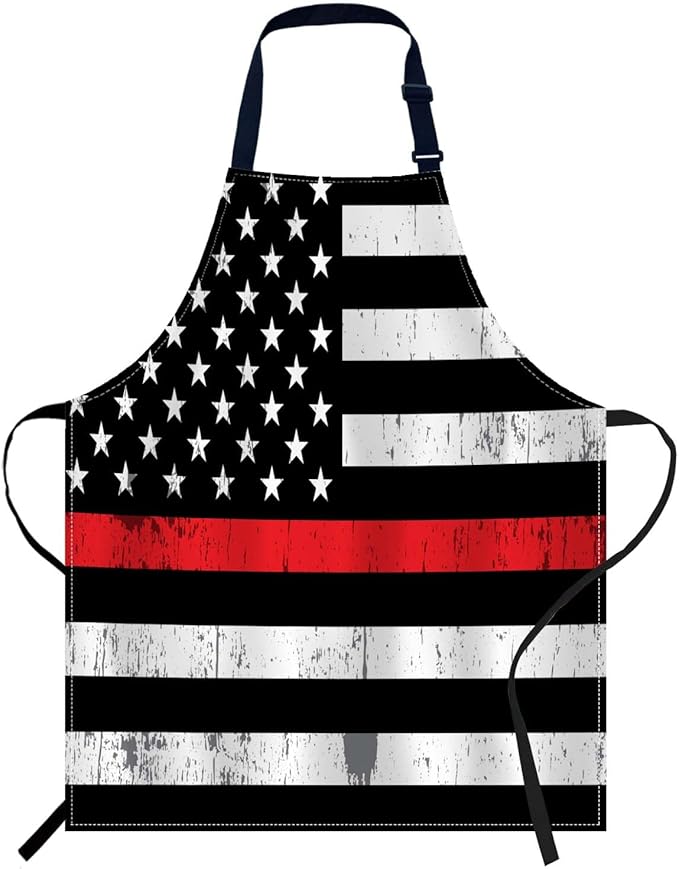 oFloral Fire Fighter Thin Red Line Flag Apron Adjustable Apron Cooking Kitchen Chef Women Men Aprons for Home Kitchen, Restaurant, Coffee House, Baking Gardening BBQ