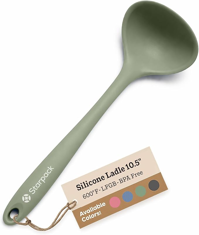 Starpack 'Ladle of Love' Premium Silicone Ladle - High Heat Resistant to 600F - Non Stick Silicone Spoon for Serving - LFGB Grade Rubber