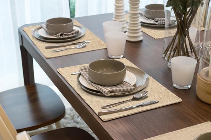 homing Cotton Linen Placemats Set of 6, Cloth Washable Farmhouse Dining Table Mats for Indoors & Outdoors, Easy to Clean, Linen, 13 x 19 Inch