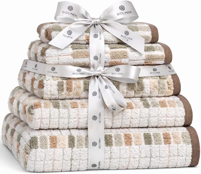 BIOLINEN 6-Piece Luxury Towel Set Blush 2 Bath Towels, 2 Hand Towels, 2 Washcloths Soft Absorbent Cotton Towel Pack for Bathroom, Home, Gym & Travel