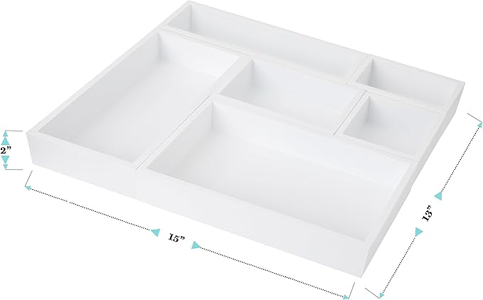 Martha Stewart Enzo Wooden Desk Drawer Organizer Set, Engineered Wood Organizers in Various Sizes, 6 Piece, White