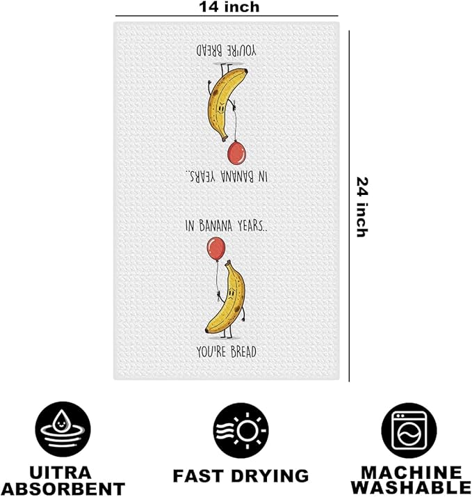 Jztco Funny Banana Kitchen Towels, Banana Gifts Reusable Hand Tea Towel, Microfiber Dish Cloths for Drying Dishes, Waffle Dish Towels for Kitchen Home Decor, for Friends Women Mom 24x14 Inch