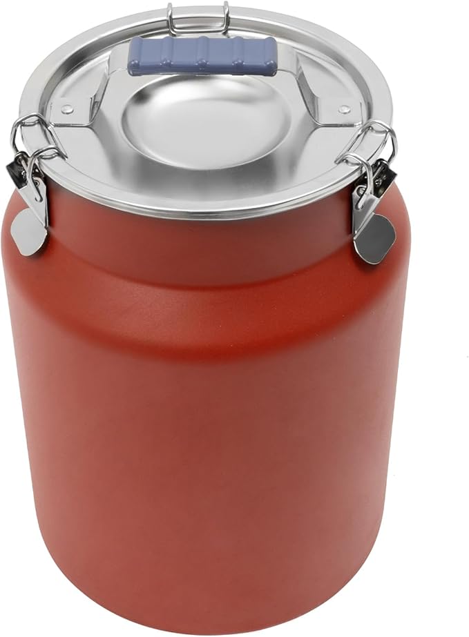 12L/3.17Gal Stainless Steel Airtight Canister Red Round Food Storage Canisters with Airtight Lid&Locking Clamp Rice Cereal Grain Canisters Container Bucket for Rice Milk Jug Coffee Bean Storage