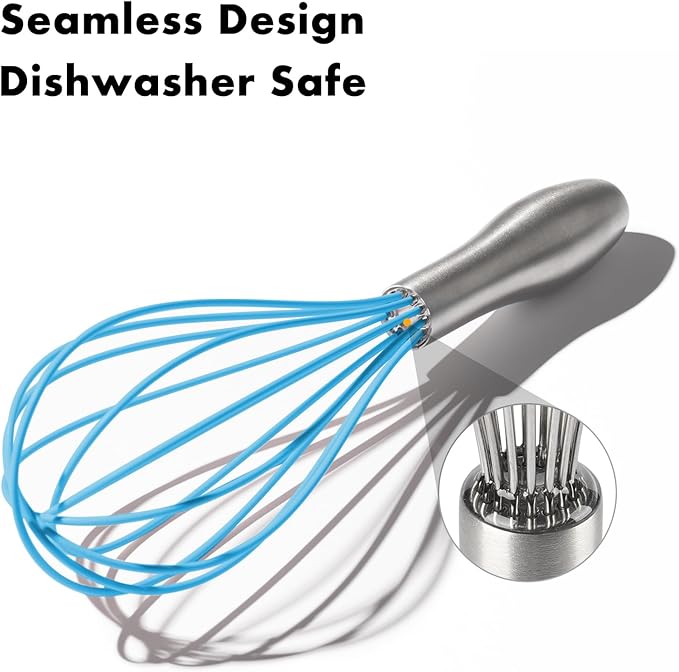 OYV 10-Inch Blue Silicone Whisk, Heat Resistant 480°F Kitchen Whisk with Stainless Steel Ergonomic Handle, Non-Scratch for Nonstick Cookware, Dishwasher Safe, Perfect for Blending, Cooking & Beating