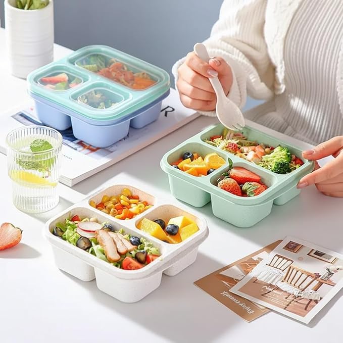 Emptycolor 3 Pack 3 Compartment Lunch Snack Containers with Lids, Meal Prep Bento Snack Boxes, BPA Free, Reusable Food Storage Lunchable Containers for People Work Travel