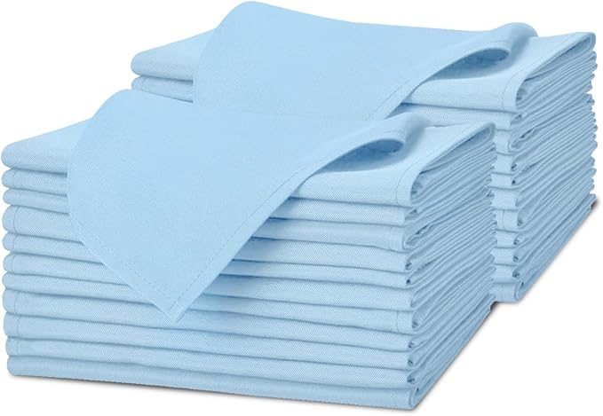 Avalon Kitchen Light Blue Cloth Napkins Bulk (Pack of 24) - 100% Polyester Dinner Linen Napkins Cloth Washable & Reusable - Durable with Hemmed Edges - Ideal for Parties and Weddings (17x17 Inches)