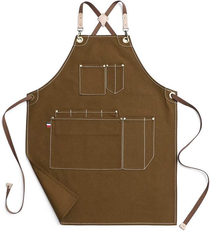 Jeanerlor Work Apron Durable Tool Aprons for Women and Men Cross-Back Straps