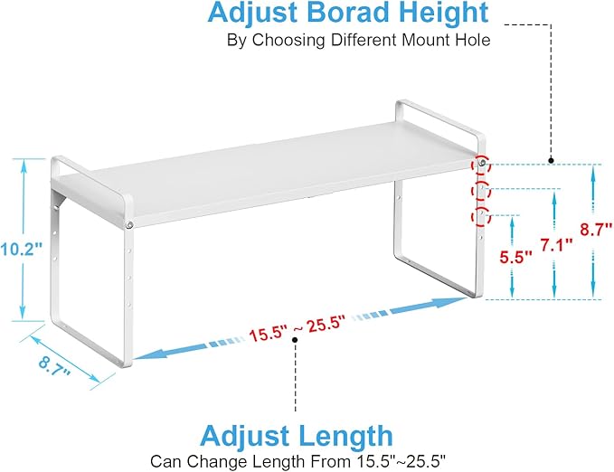 15.5 to 25.5 Inch Kitchen Cabinet Shelf Organizers, Adjustable Kitchen Counter Shelf Organizer, Set of 4 Expandable Countertop Storage Shelves, Stackable Design, 30LBS Heavy Duty, Space Saver