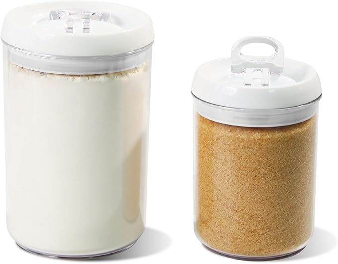 Felli Flip Tite Storage Container with Lid 6" ROUND Airtight Ring Lock Top, Plastic Canister Jar for Flour Sugar Rice Protein Powder Coffee Cracker Kitchen Pantry Organizer (6" Round Nest-M 2pk)
