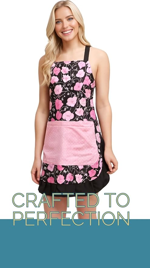 Lovely Flower Pattern Retro Aprons With Large Pockets for Women Girls Cooking Kitchen Bakery Mother's Gift