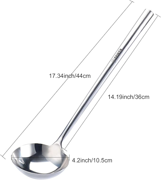 Tenta Kitchen Professional Large Stainless Steel Serving Ladle Spoon - Gravy Ladle Soup Spoon For School Canteen,Hotel Kitchen,Restaurant (3.86"x17")