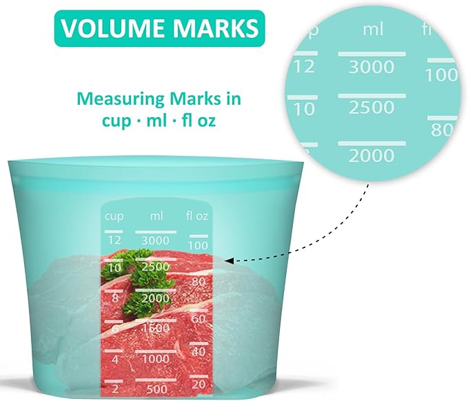 Reusable Food Storage Bags Extra Large, 0.8 Gallon/101 fl.oz/3000 ml, 4 Pack 100% Silicone Food Storage Bags Stand-Up Wide-Mouth Zip-Lock for Large Items, Freezer Microwave Oven Dishwasher Safe, Aqua