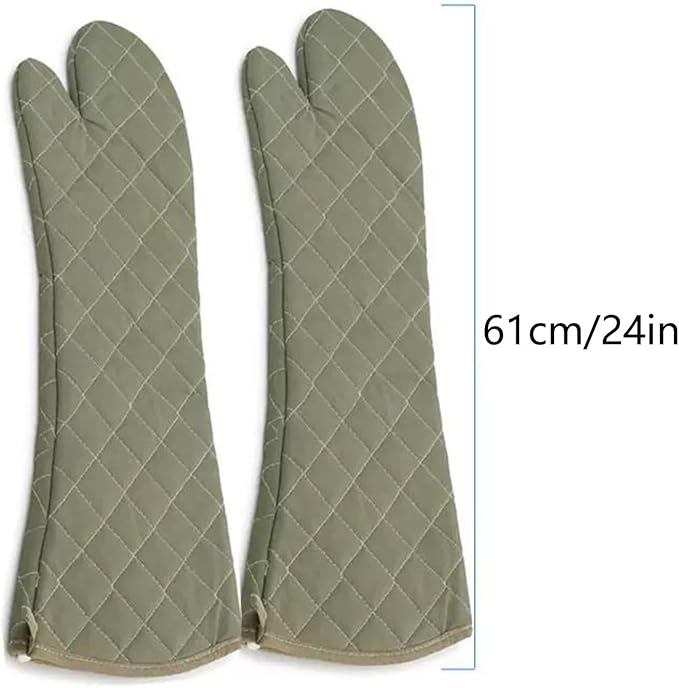 Linwnil Extra Long 24 Inch Heat Resistant Oven Gloves New Cotton Oven Mitts Kitchen Gloves High Temperature Cooking Tool BBQ Gloves (24" Green, 24 Inch)